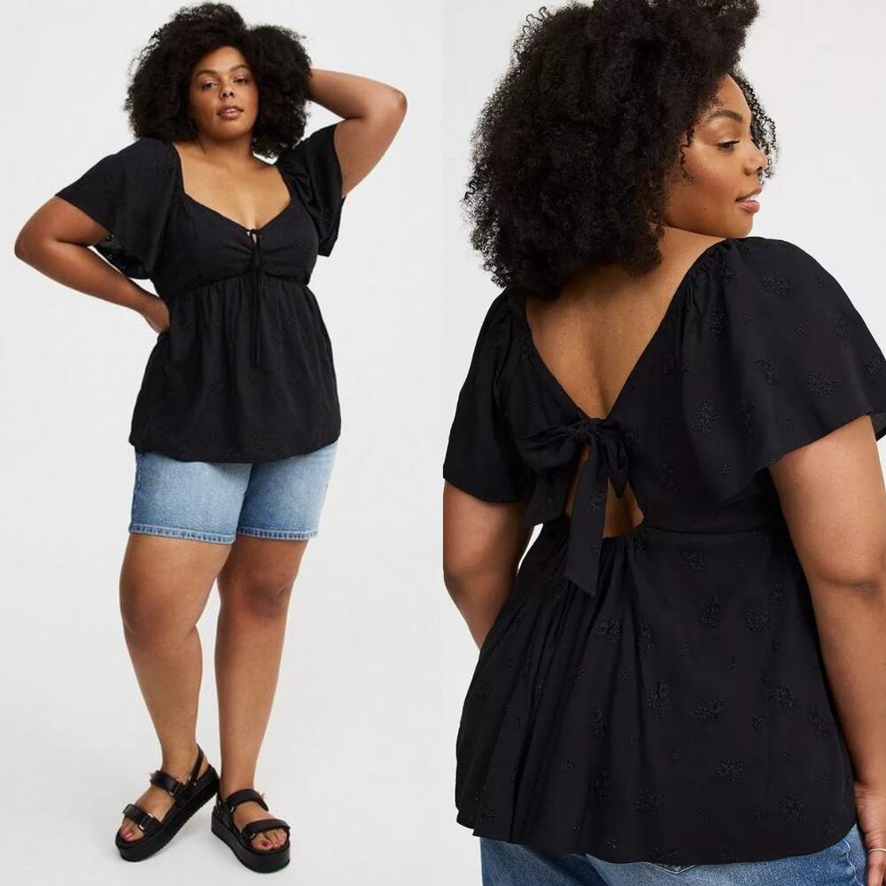 Torrid Peplum Challis Tie-Back Top Black 2X